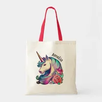 Cute Cartoon of Unicorn With Flowers Tote Bag