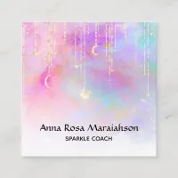 *~* Rainbow Gold Sparkle Glitter Moon Sun Unicorn Square Business Card