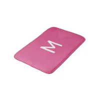 Minimalistic White Monogram on Pink Bath Mat