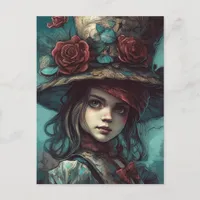 Alice in a Top Hat With Flowers Postcard