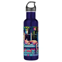 Sleepy Cat in Window Sill Ai Art Stainless Steel Water Bottle