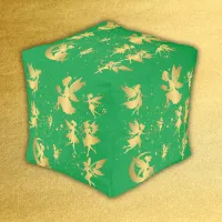 Gold Fairies with Pixie Dust on Green | Pouf