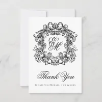 Elegant Vintage Monogram Crest Wedding  Thank You Card