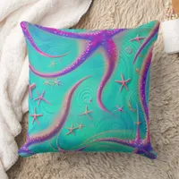 Teal and Purple Starfish Beach Themed Throw Pillow