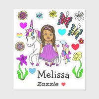 Hand Drawn Princess and Unicorn and Name Sticker