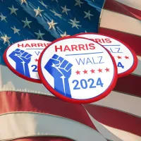 Raised Blue Fist! Kamala Harris/Walz 2024 Campaign Button