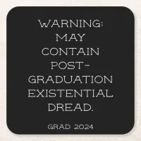 Graduation Party 2024 Grad Slogan Black Simple  Square Paper Coaster