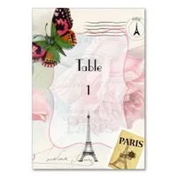 Paris Wedding Vintage Shabby-Chic Pink Rose Custom Table Number