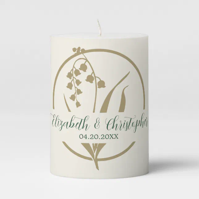 Elegant Lily of the valley Floral Outline Wedding Pillar Candle