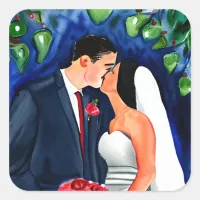 Groom and Bride Just got Married Kiss Square Sticker