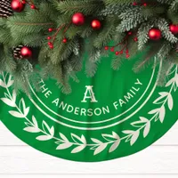 Green and White Laurel Wreath Family Christmas Brushed Polyester Tree Skirt