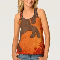 Majestic Horse in Asian Floral Tapestry Tank Top