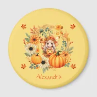 Cute Pumpkin Fairy in Autumn Wreath Magnet