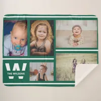 Teal Stripes Multiple Photos Custom Monogram Sherpa Blanket