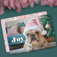 Pink French Bulldog Foil Christmas Holiday Card