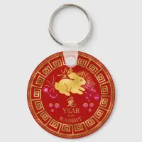 Chinese Zodiac Rabbit Red/Gold ID542 Keychain