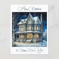 Personalized Christmas House on a Snowy Night   Postcard