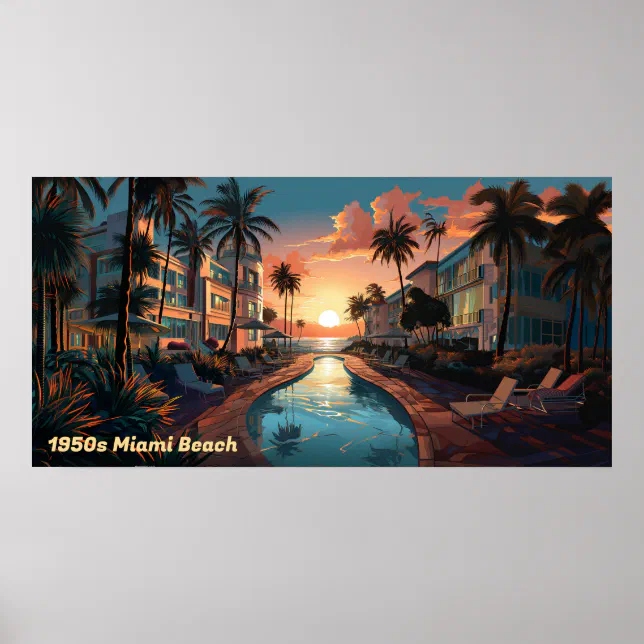 1950s Miami Beach art deco hotel at sunrise Poster