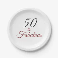 Red & Black "50 is Fabulous" 50th Birthday Party P Paper Plates