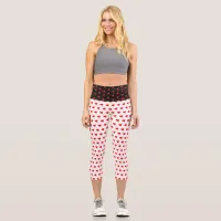 Red Heart Girly Fun Chic Balloon Pattern White Capri Leggings