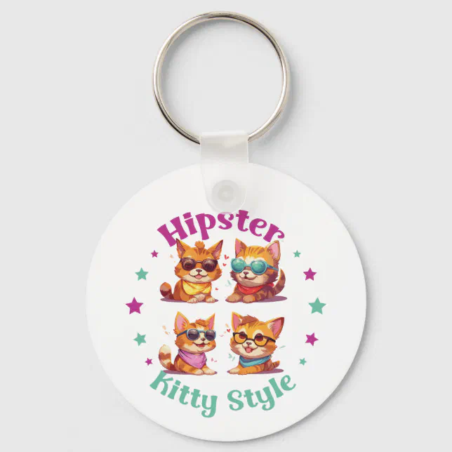Kitty Hipster Style Keychain