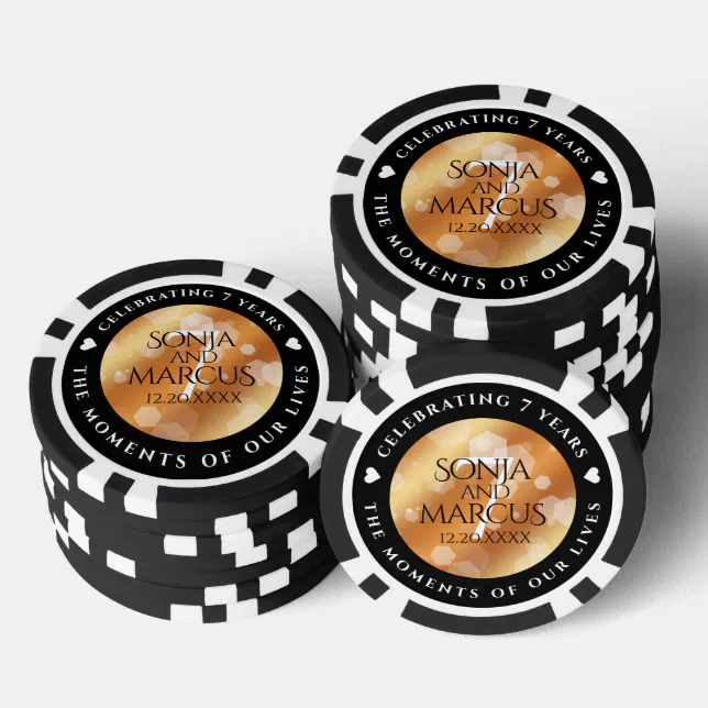 Elegant 7th Copper Wedding Anniversary Celebration Poker Chips