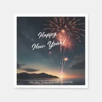  Fireworks Theme Script Caligraphy Happy New Year Napkins