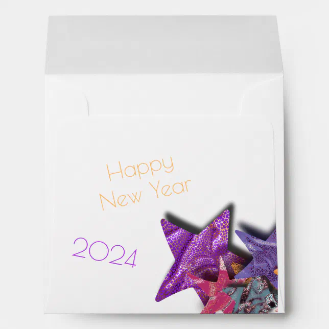 Multicolored shining stars with shadows - new year envelope