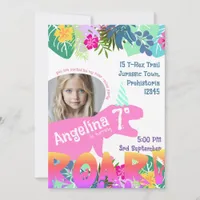  Vibrant Roar-some Girl Dinosaur's Birthday Party  Invitation