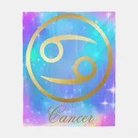 Zodiac Sign Cancer Gold on Colorful Background | Fleece Blanket