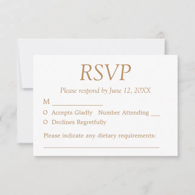 White Golden Beige Wedding RSVP Card