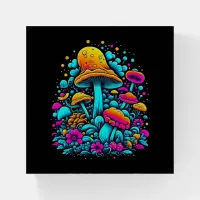 Retro Neon Mushrooms and Flowers  Paperweight