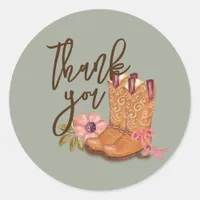 Little Cowgirl Party Floral Botanical Thank You Classic Round Sticker