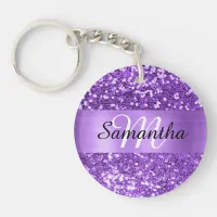 Sparkly Purple Glitter Shimmer Foil Monogram Keychain