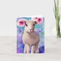 Spring Easter Lamb Floral Watercolor Card