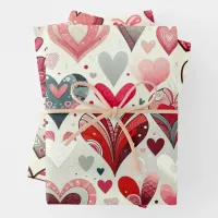 Grey and Red Whimsical Artsy Fancy Valentine's Day Wrapping Paper Sheets