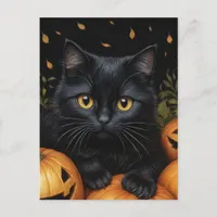 Black Halloween Cat Postcard