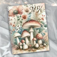 Cottage Core Monogrammed Mushrooms and Flowers Notebook