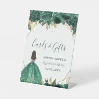 Green Gold Floral Princess Quinceanera    Pedestal Sign