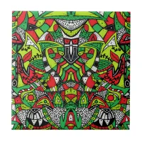 Psychedelic Tribal Abstract Colorful Composition Ceramic Tile