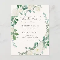 Summer Spring Ivory Floral Greenery Save the Date Announcement Postcard