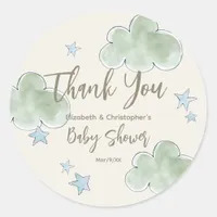 Cute Clouds Moon Stars Baby Shower Neutral Boy Classic Round Sticker