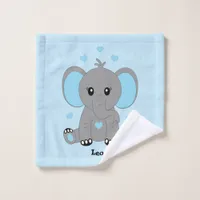 Cute baby elephant in blue for boys wash cloth