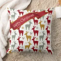 Red Christmas Reindeer Pattern#12 ID1009 Throw Pillow