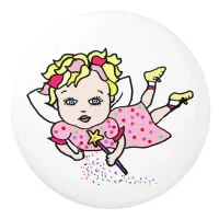 Pink Fairy with Star Dust Wand Ceramic Knob