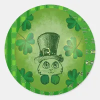 St. Patrick's Cat with Shamrocks Drawing Sticker