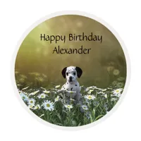 Cute Dalmatian Puppy in Daisies Edible Frosting Rounds