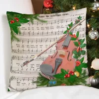 Vintage Christmas Sheet Music with Festive Violin Throw Pillow