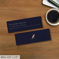 Navy Blue Gold Quill Mini Business Card