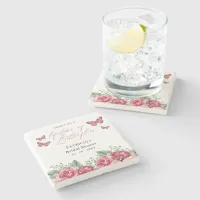 Burgundy Lifetime of Butterflies Bridal Shower Stone Coaster